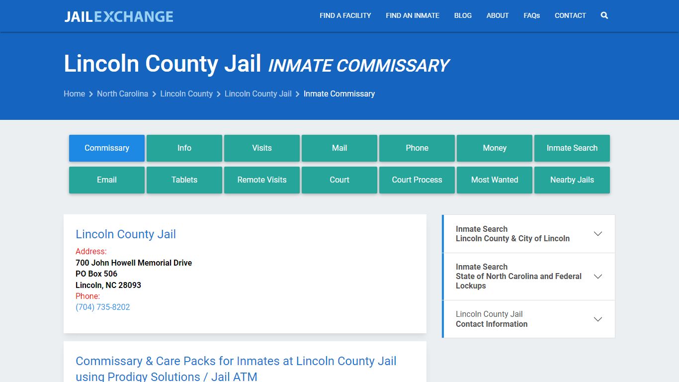 Inmate Commissary, Care Packs - Lincoln County Jail, NC